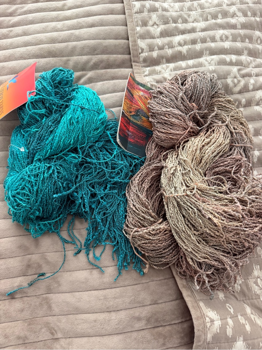 Blue heron Multicolor Decorative Yarn strand bundles - Teal and Taupe l